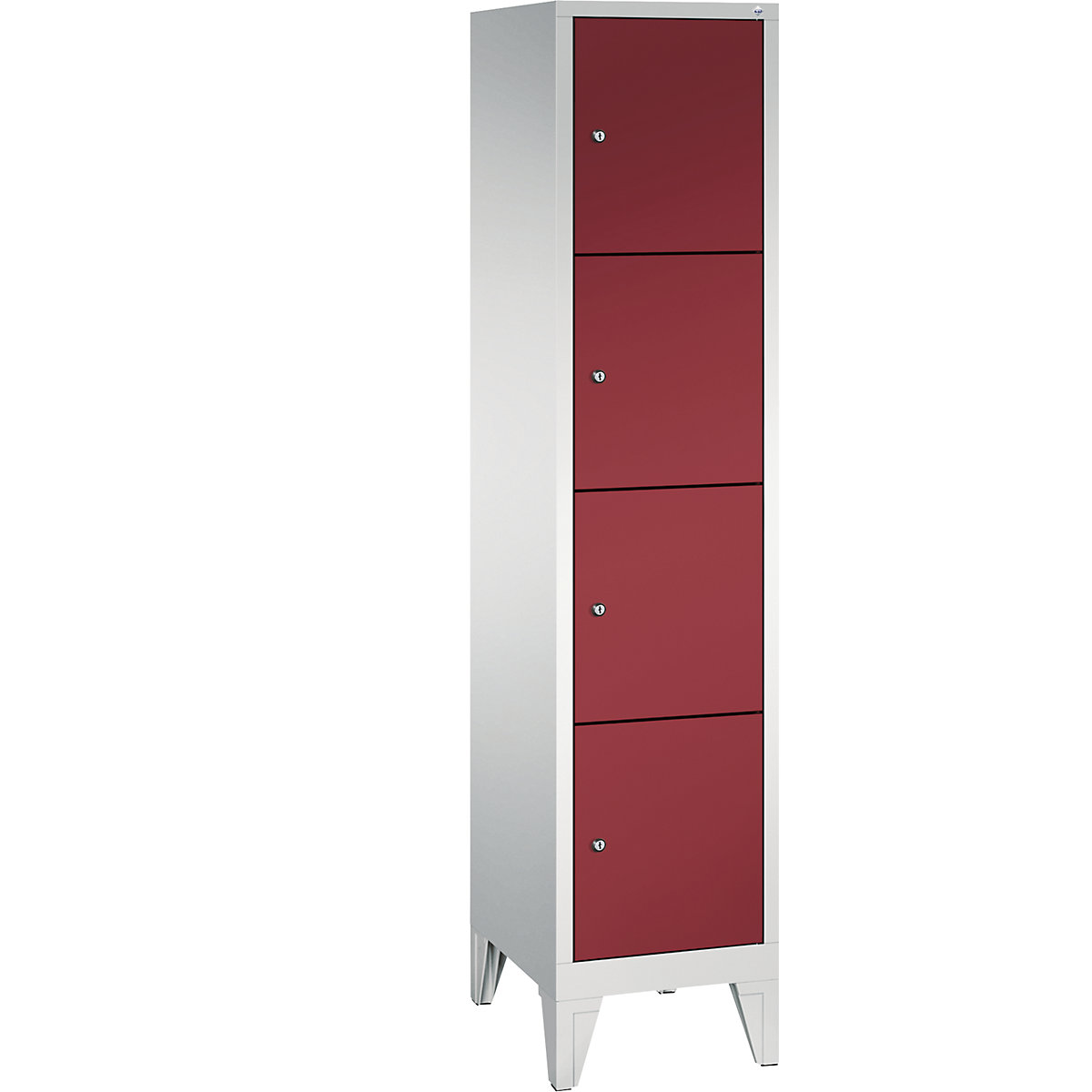 CLASSIC locker unit with feet – C+P, 1 compartment, 4 shelf compartments, compartment width 400 mm, light grey / ruby red-9