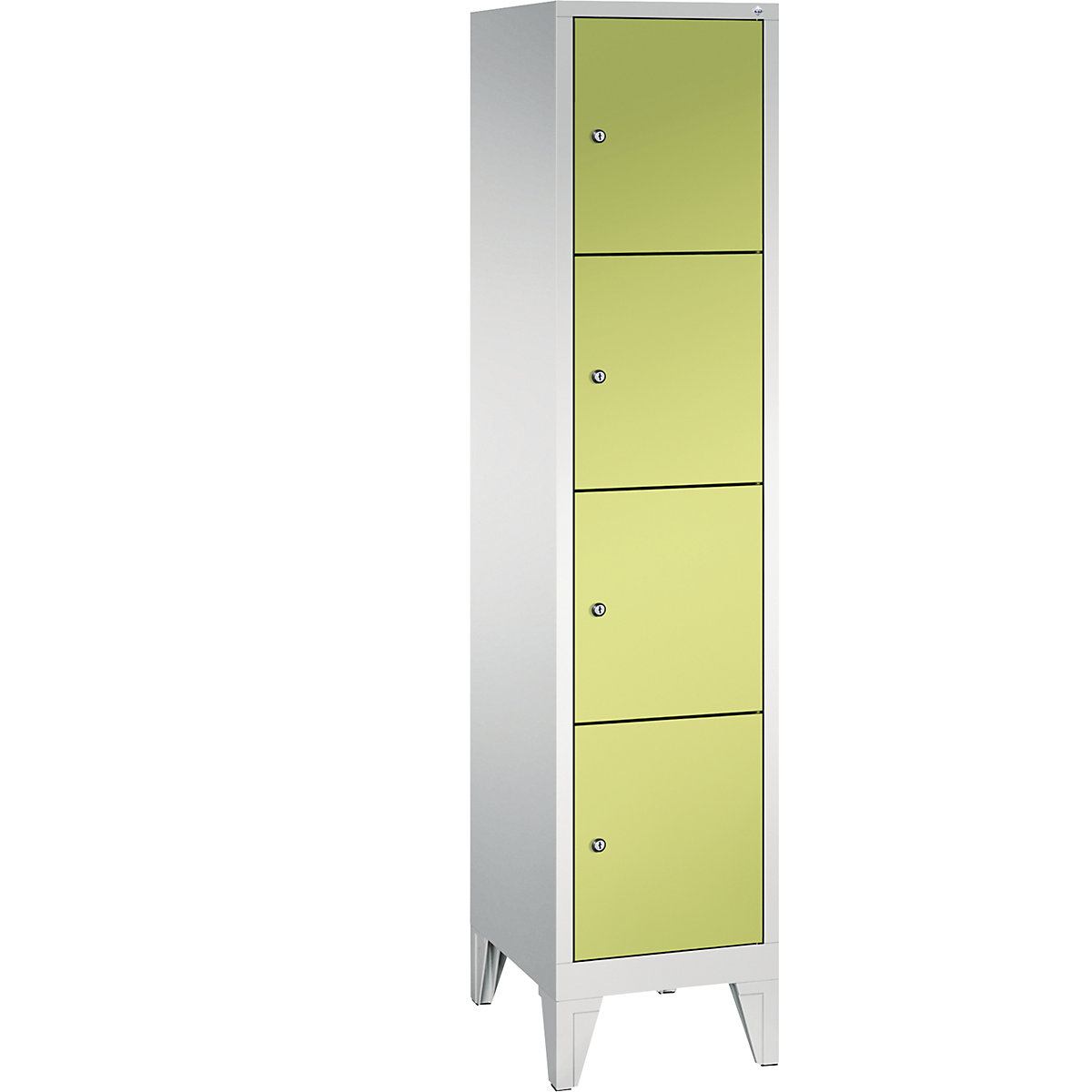 CLASSIC locker unit with feet – C+P, 1 compartment, 4 shelf compartments, compartment width 400 mm, light grey / viridian green-3