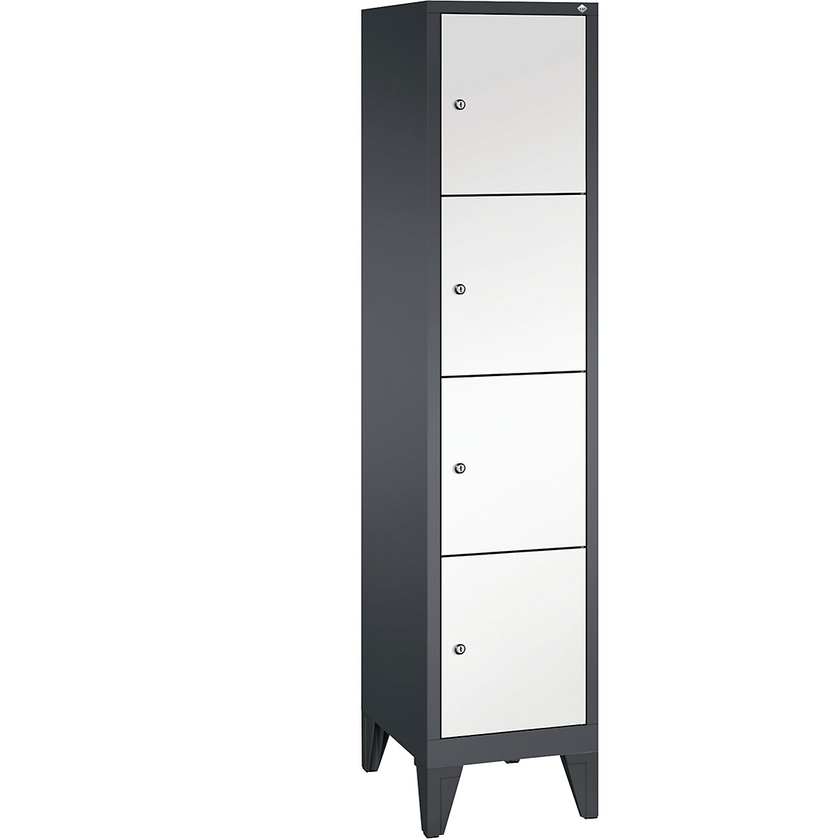 CLASSIC locker unit with feet – C+P, 1 compartment, 4 shelf compartments, compartment width 400 mm, black grey / traffic white-6