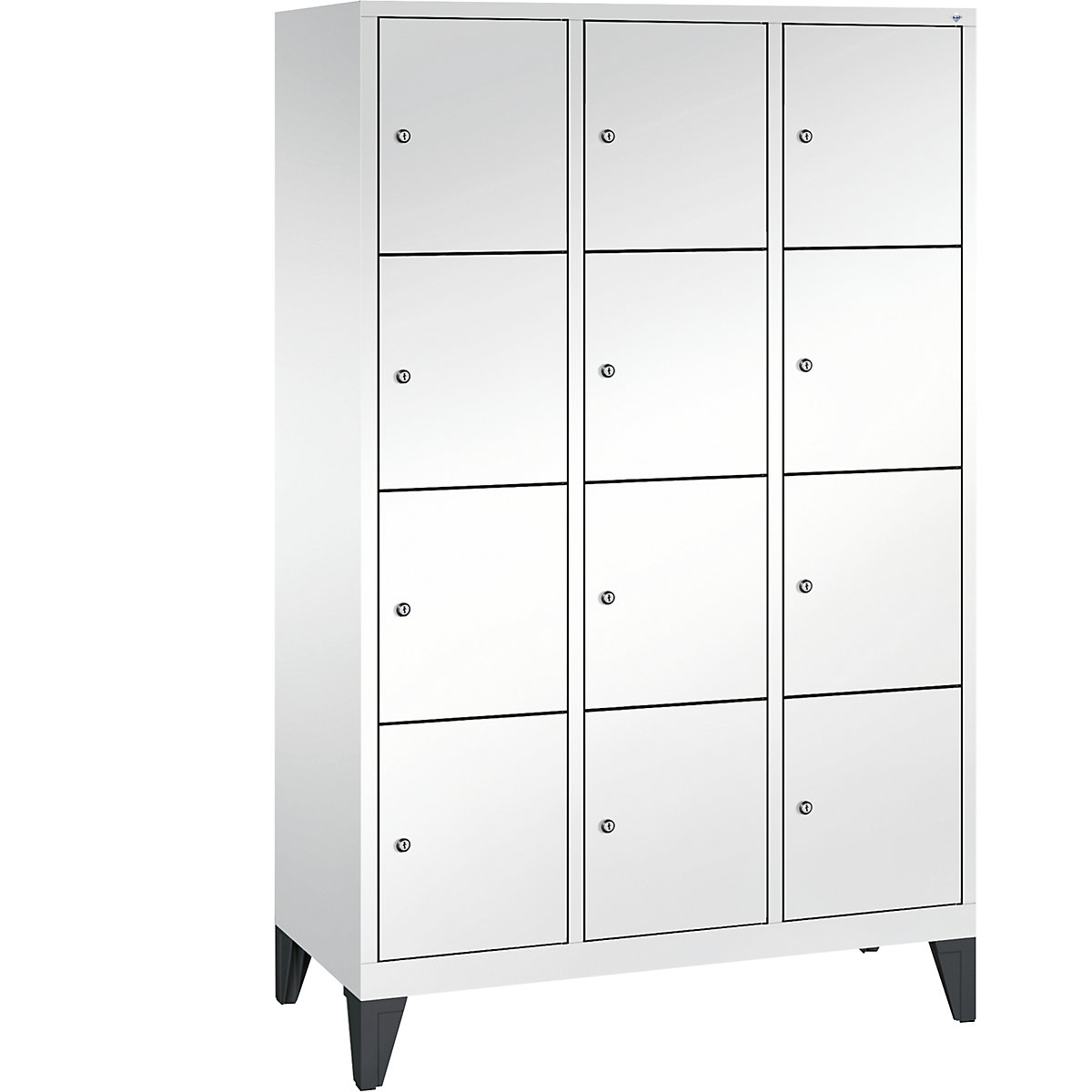 CLASSIC locker unit with feet – C+P, 3 compartments, 4 shelf compartments each, compartment width 400 mm, traffic white-9