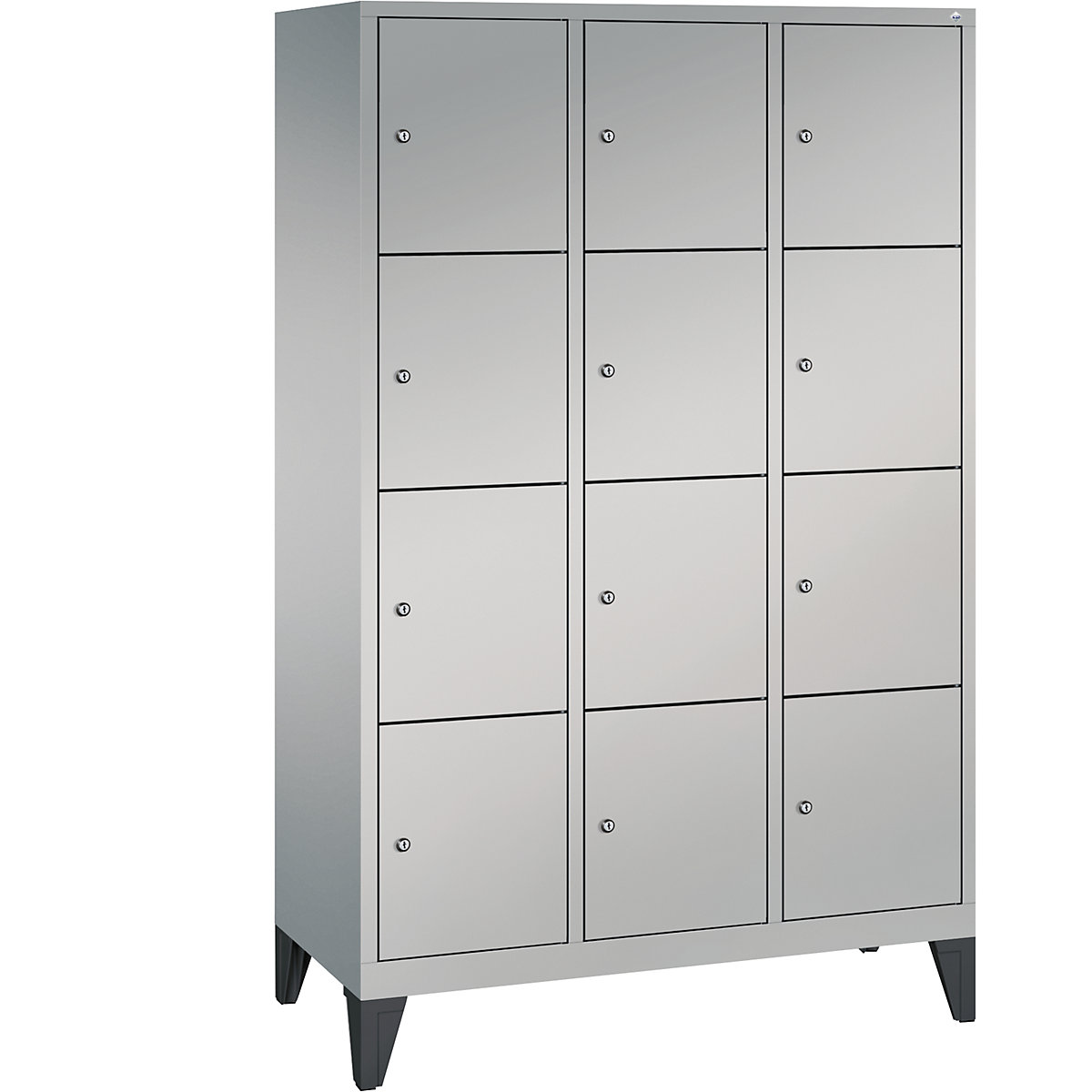 CLASSIC locker unit with feet – C+P, 3 compartments, 4 shelf compartments each, compartment width 400 mm, white aluminium-13