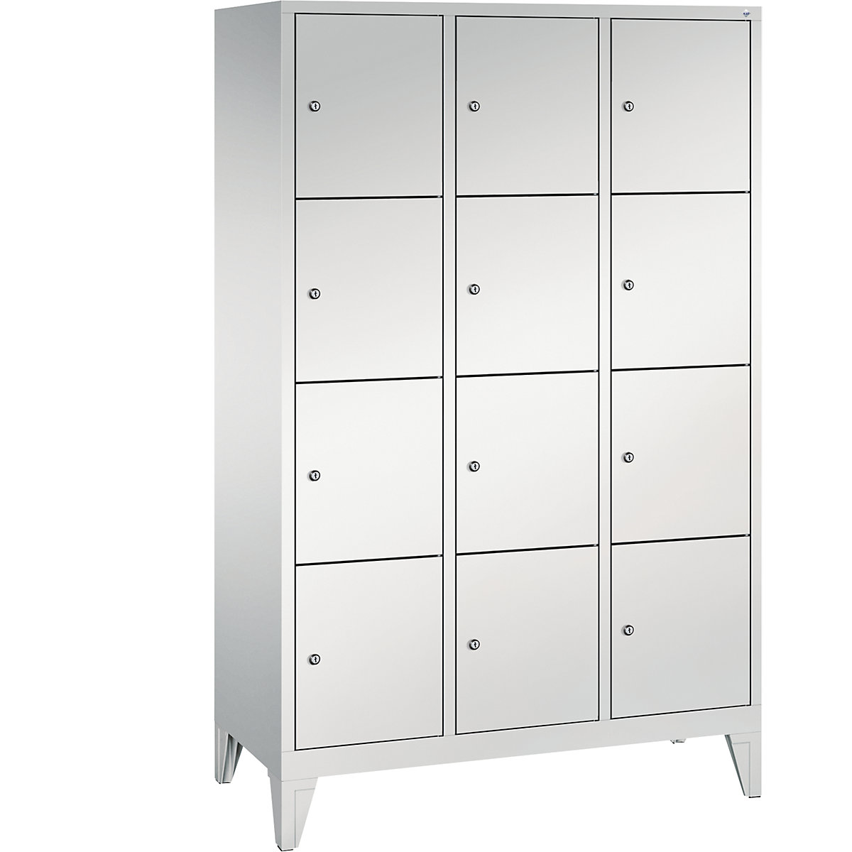 CLASSIC locker unit with feet – C+P, 3 compartments, 4 shelf compartments each, compartment width 400 mm, light grey-7