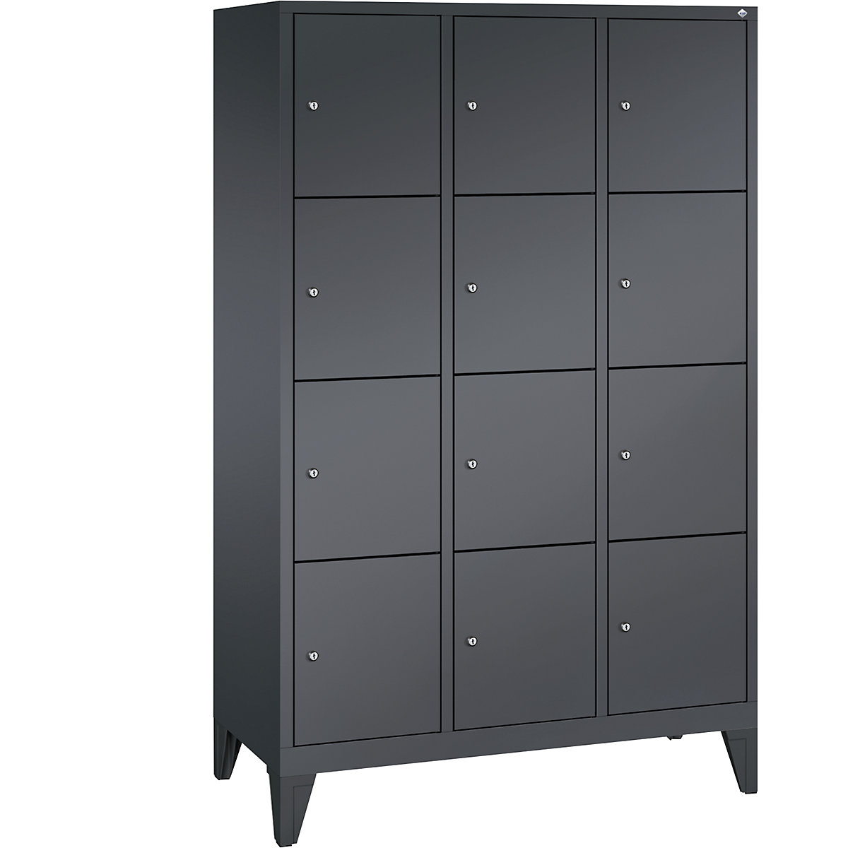 CLASSIC locker unit with feet – C+P, 3 compartments, 4 shelf compartments each, compartment width 400 mm, black grey-6