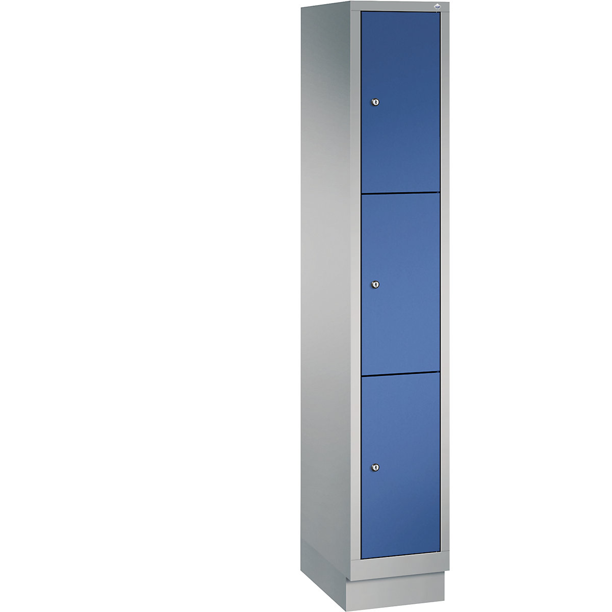 CLASSIC locker unit with plinth – C+P, 1 compartment, 3 shelf compartments, compartment width 300 mm, white aluminium / gentian blue-6