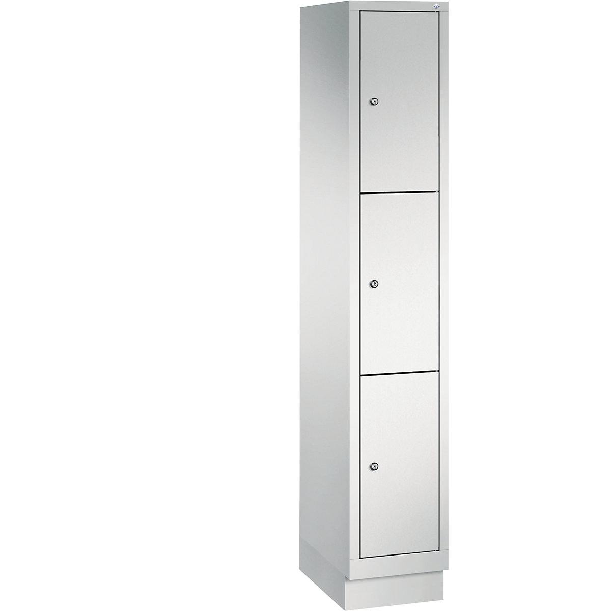 CLASSIC locker unit with plinth – C+P, 1 compartment, 3 shelf compartments, compartment width 300 mm, light grey-4