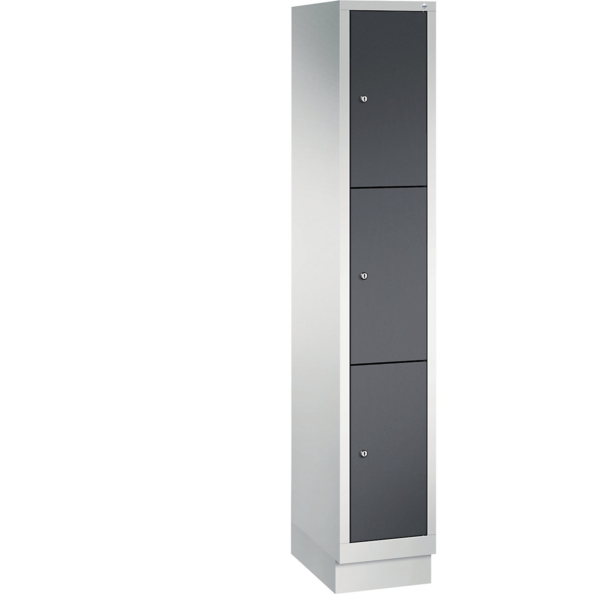 CLASSIC locker unit with plinth – C+P, 1 compartment, 3 shelf compartments, compartment width 300 mm, light grey / black grey-14