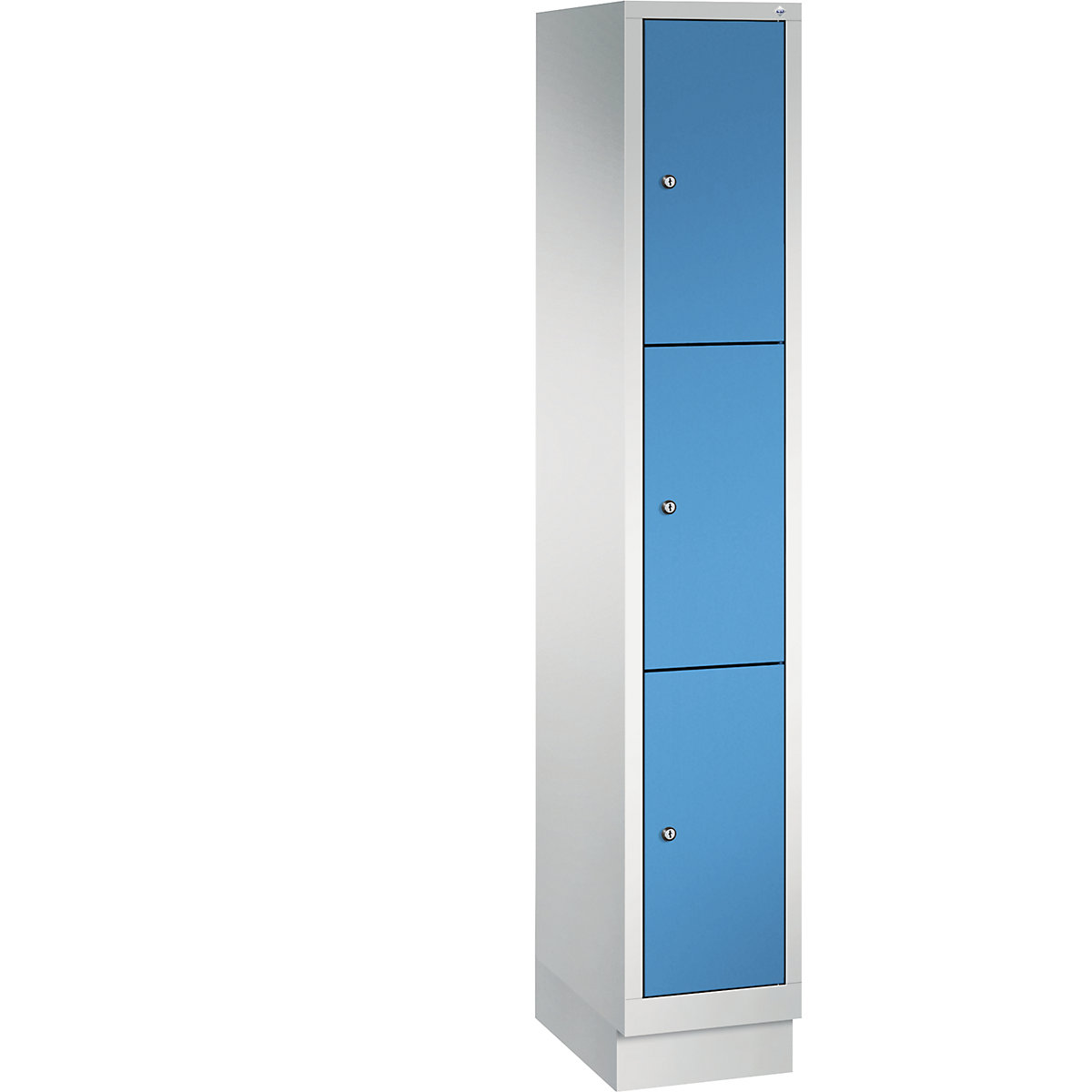 CLASSIC locker unit with plinth – C+P, 1 compartment, 3 shelf compartments, compartment width 300 mm, light grey / light blue-7