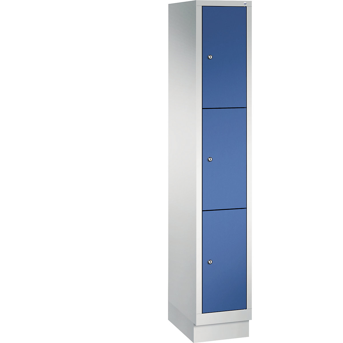 CLASSIC locker unit with plinth – C+P, 1 compartment, 3 shelf compartments, compartment width 300 mm, light grey / gentian blue-3