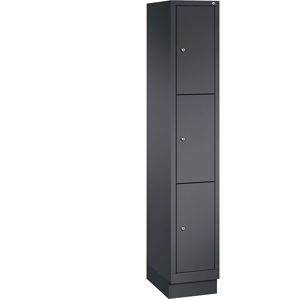 CLASSIC locker unit with plinth – C+P, 1 compartment, 3 shelf compartments, compartment width 300 mm, black grey-11