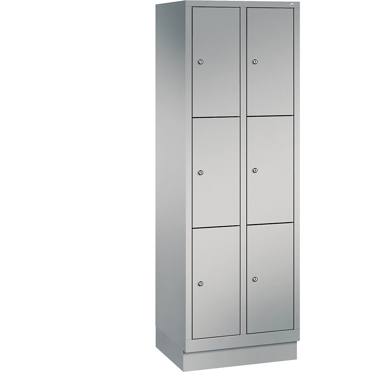 CLASSIC locker unit with plinth – C+P, 2 compartments, 3 shelf compartments each, compartment width 300 mm, white aluminium-5