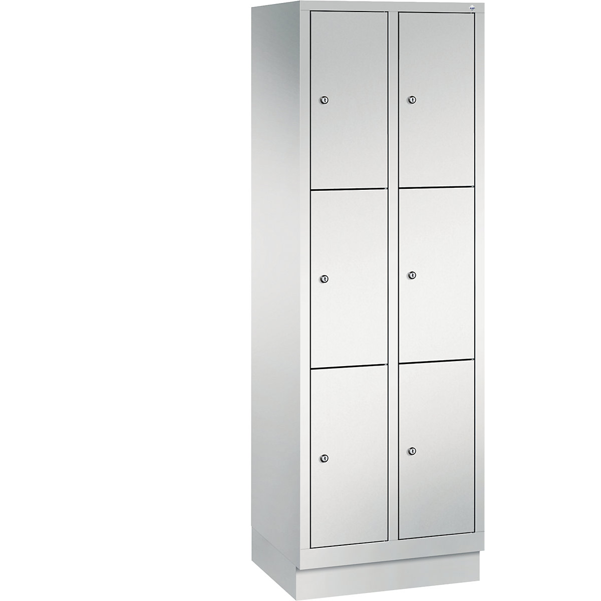 CLASSIC locker unit with plinth – C+P, 2 compartments, 3 shelf compartments each, compartment width 300 mm, light grey-12