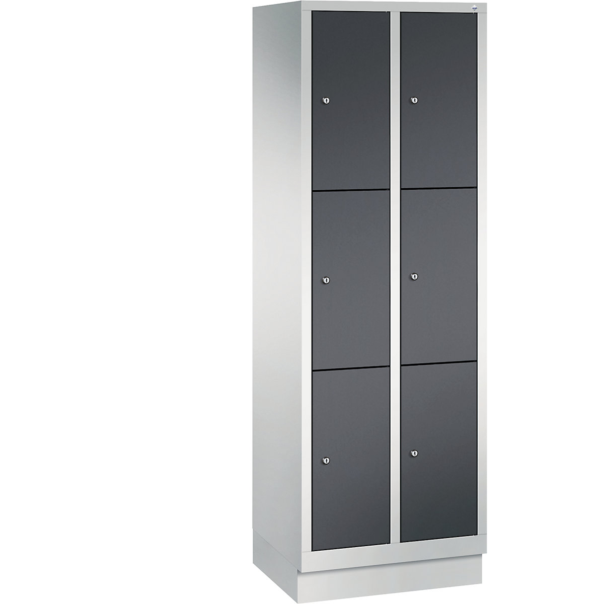 CLASSIC locker unit with plinth – C+P, 2 compartments, 3 shelf compartments each, compartment width 300 mm, light grey / black grey-4