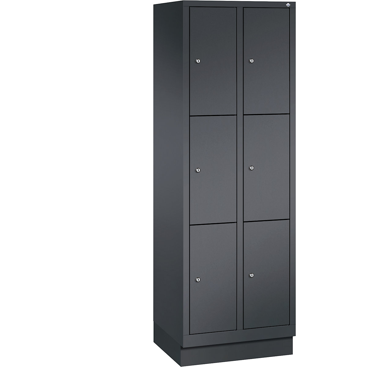 CLASSIC locker unit with plinth – C+P, 2 compartments, 3 shelf compartments each, compartment width 300 mm, black grey-11