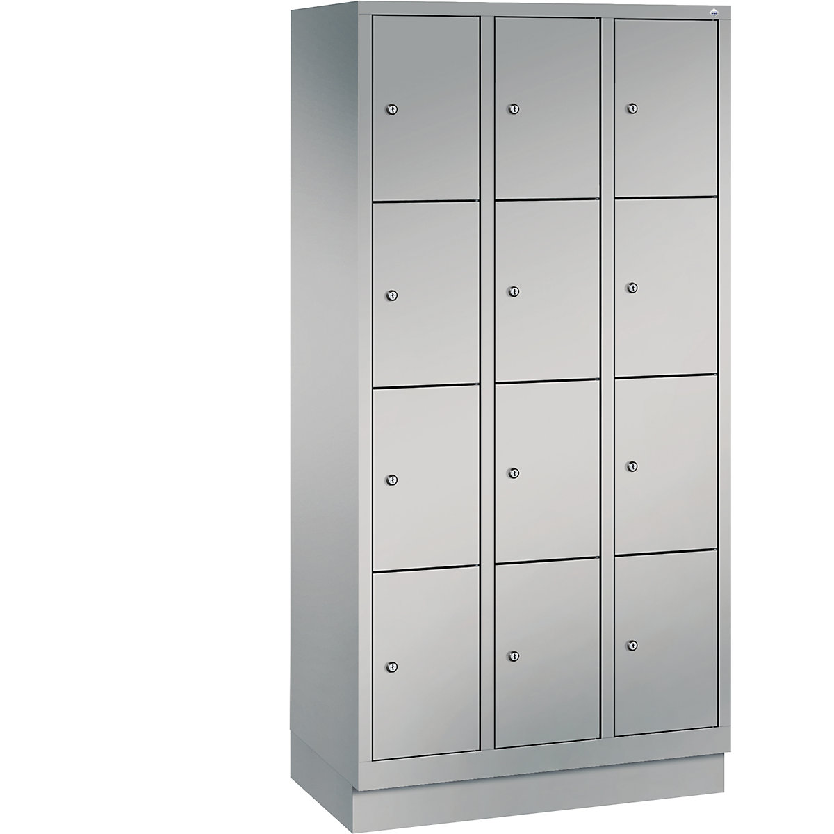 CLASSIC locker unit with plinth – C+P, 3 compartments, 4 shelf compartments each, compartment width 300 mm, white aluminium-13