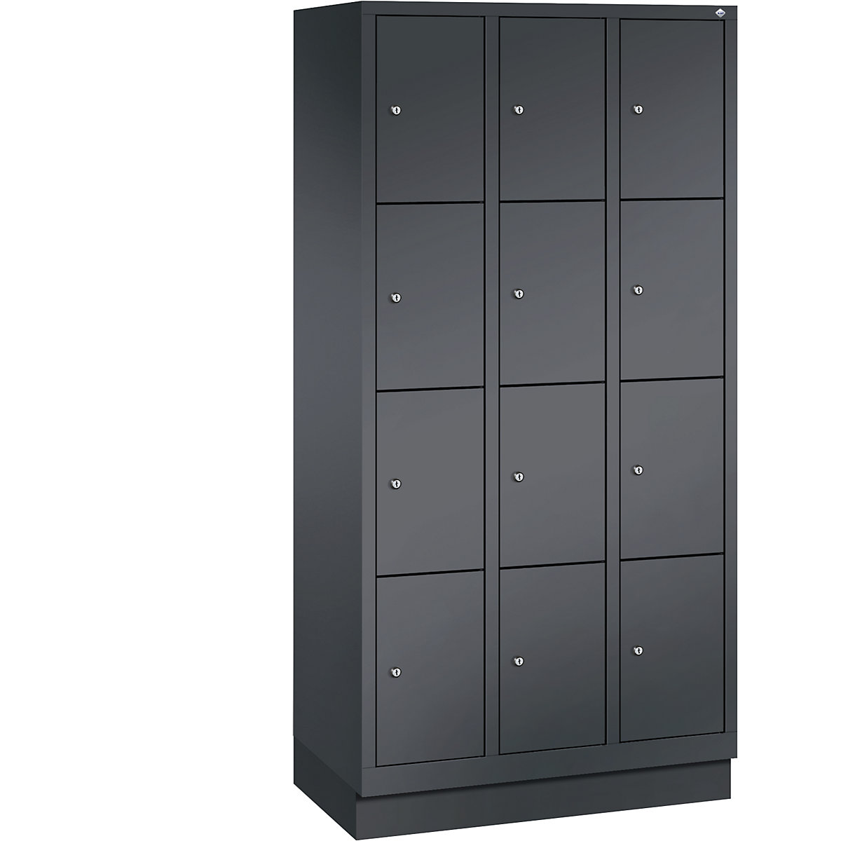 CLASSIC locker unit with plinth – C+P, 3 compartments, 4 shelf compartments each, compartment width 300 mm, black grey-14