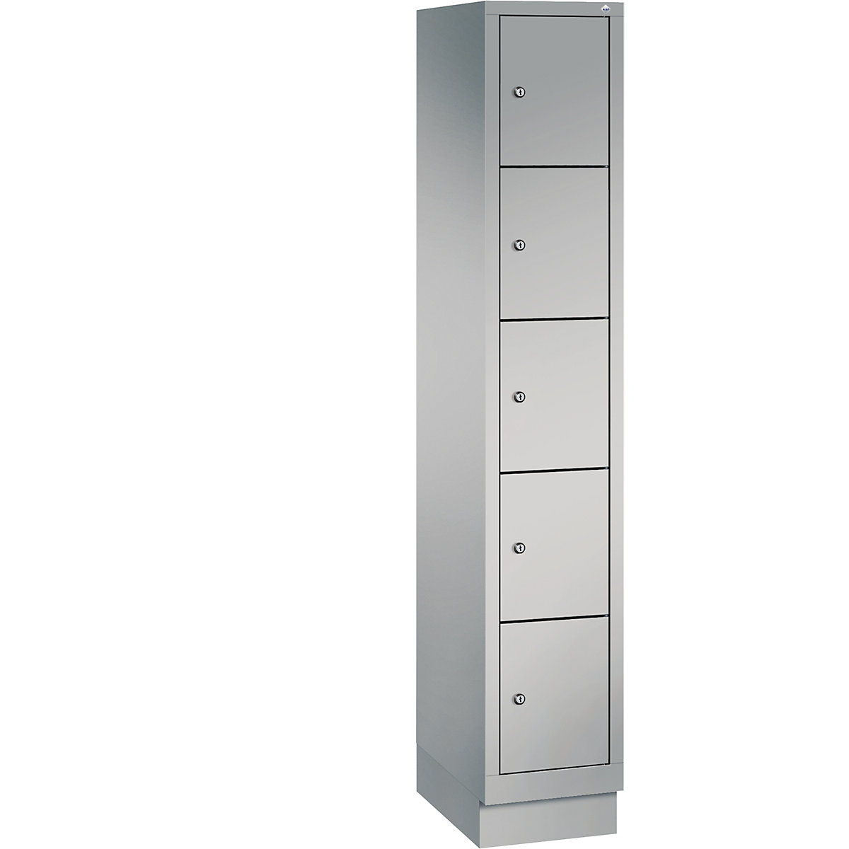 CLASSIC locker unit with plinth – C+P, 1 compartment, 5 shelf compartments, compartment width 300 mm, white aluminium-5