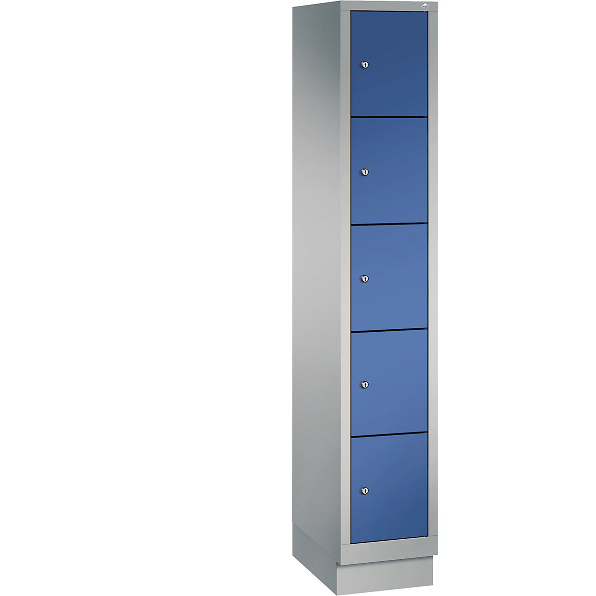 CLASSIC locker unit with plinth – C+P, 1 compartment, 5 shelf compartments, compartment width 300 mm, white aluminium / gentian blue-8