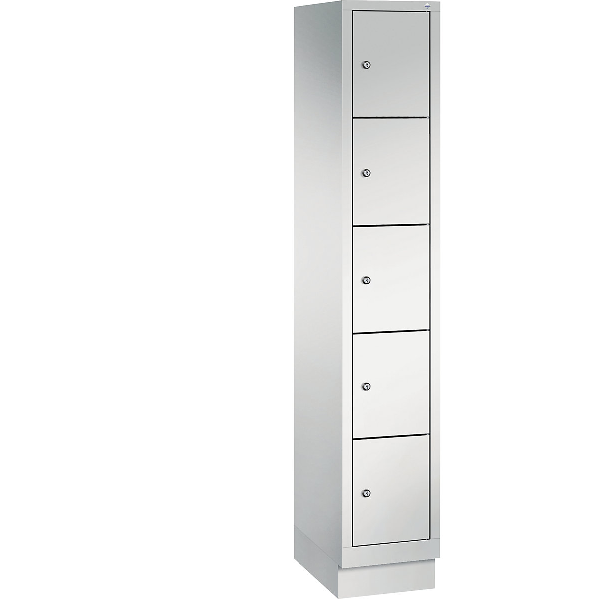 CLASSIC locker unit with plinth – C+P, 1 compartment, 5 shelf compartments, compartment width 300 mm, light grey-11