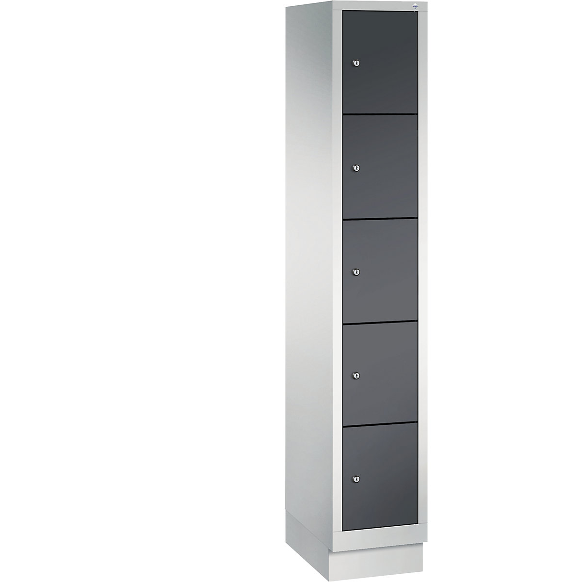 CLASSIC locker unit with plinth – C+P, 1 compartment, 5 shelf compartments, compartment width 300 mm, light grey / black grey-14