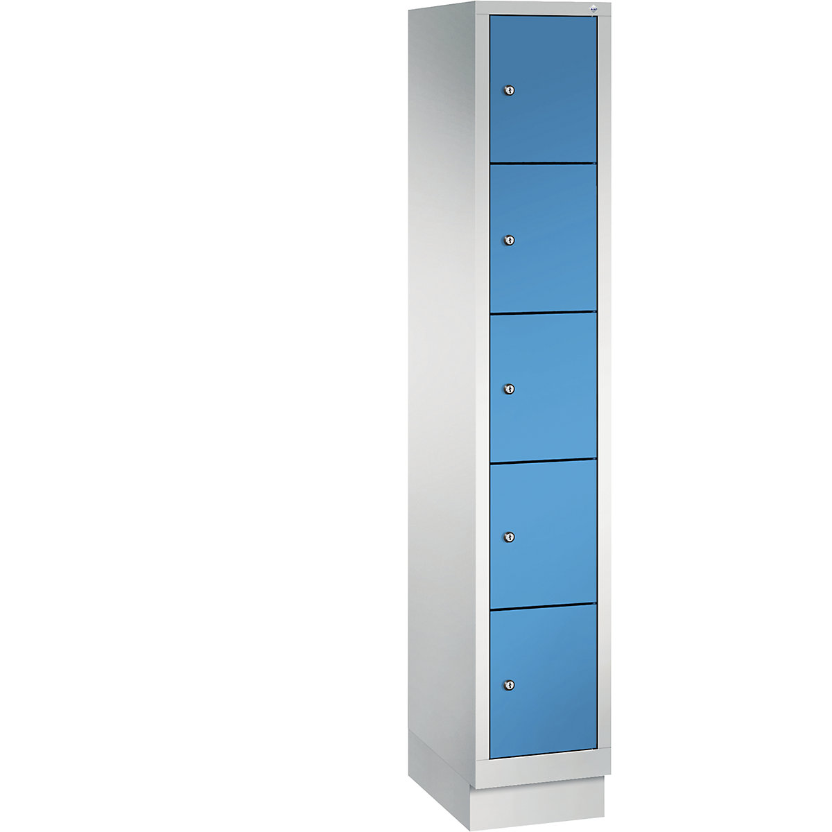 CLASSIC locker unit with plinth – C+P, 1 compartment, 5 shelf compartments, compartment width 300 mm, light grey / light blue-9