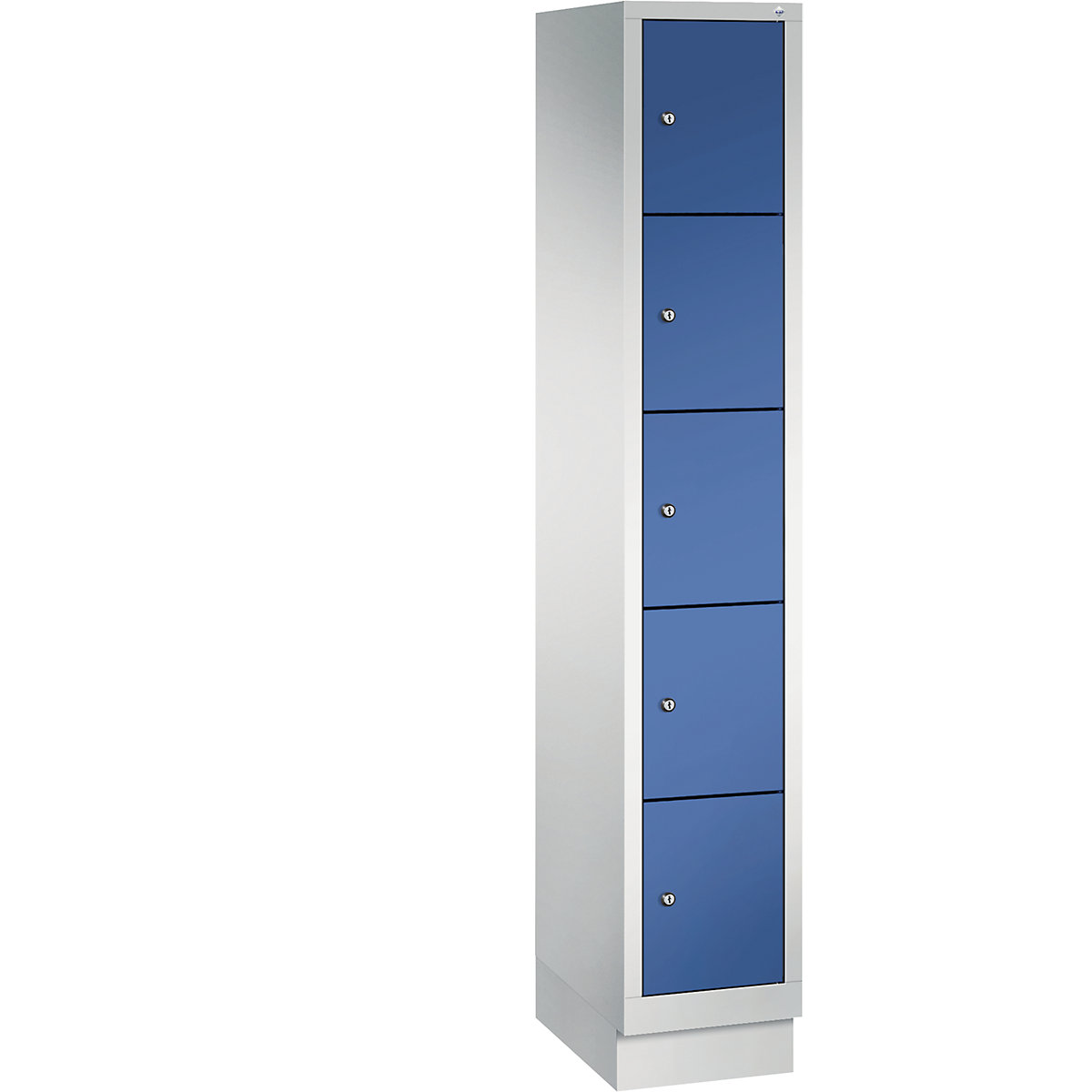 CLASSIC locker unit with plinth – C+P, 1 compartment, 5 shelf compartments, compartment width 300 mm, light grey / gentian blue-12