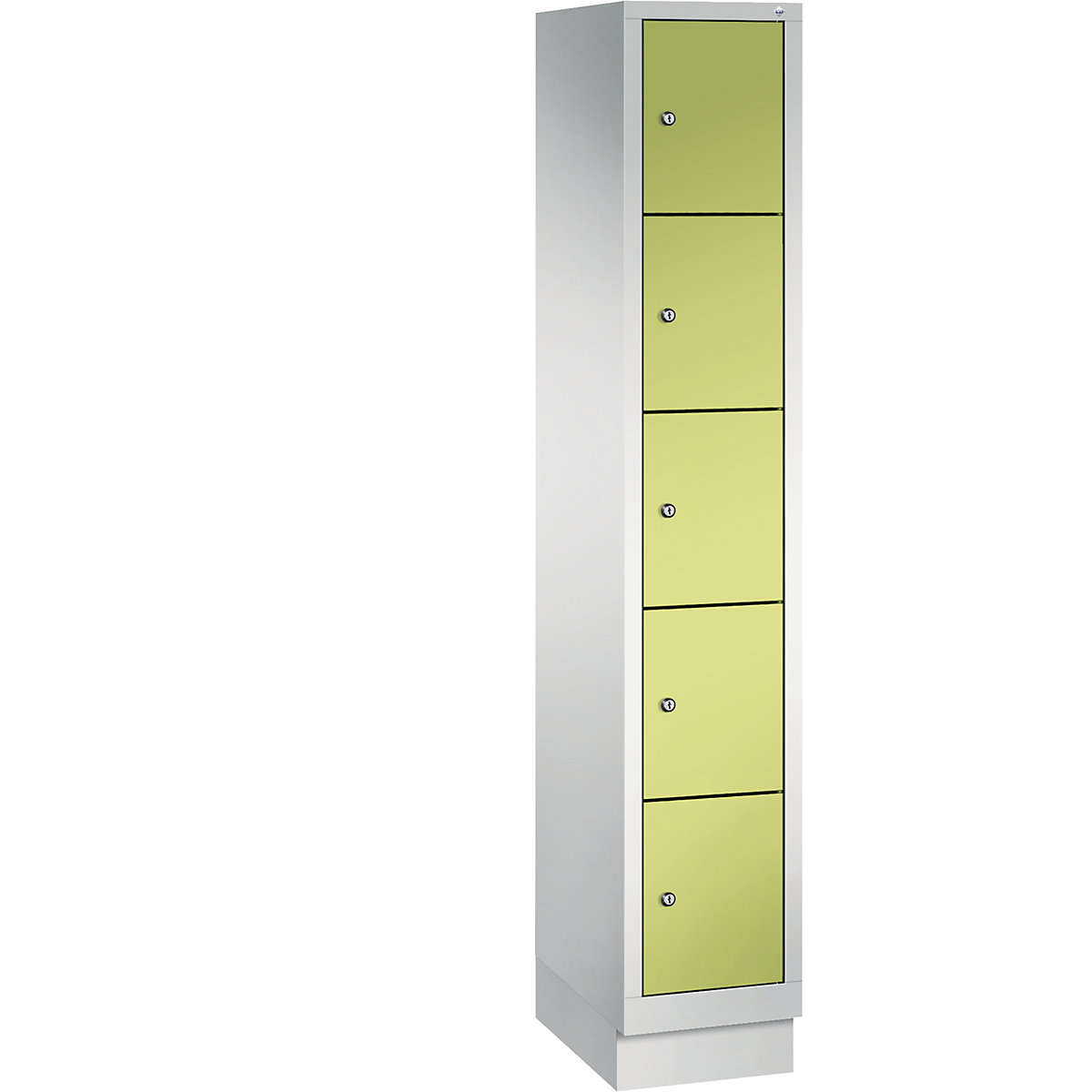 CLASSIC locker unit with plinth – C+P, 1 compartment, 5 shelf compartments, compartment width 300 mm, light grey / viridian green-13