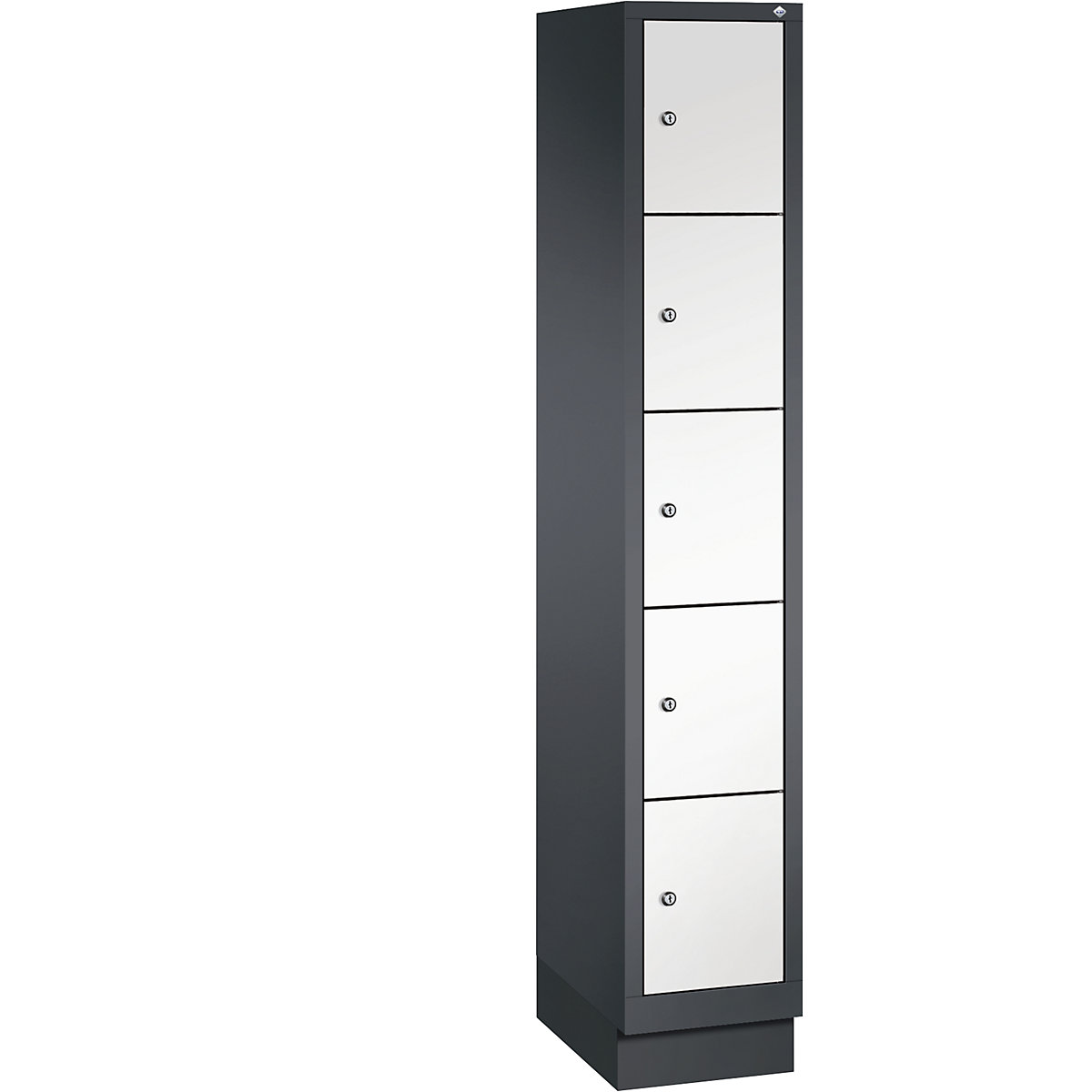 CLASSIC locker unit with plinth – C+P, 1 compartment, 5 shelf compartments, compartment width 300 mm, black grey / traffic white-10