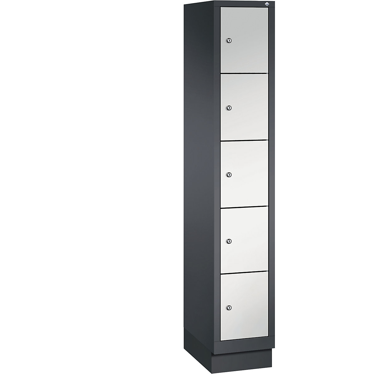 CLASSIC locker unit with plinth – C+P, 1 compartment, 5 shelf compartments, compartment width 300 mm, black grey / light grey-7