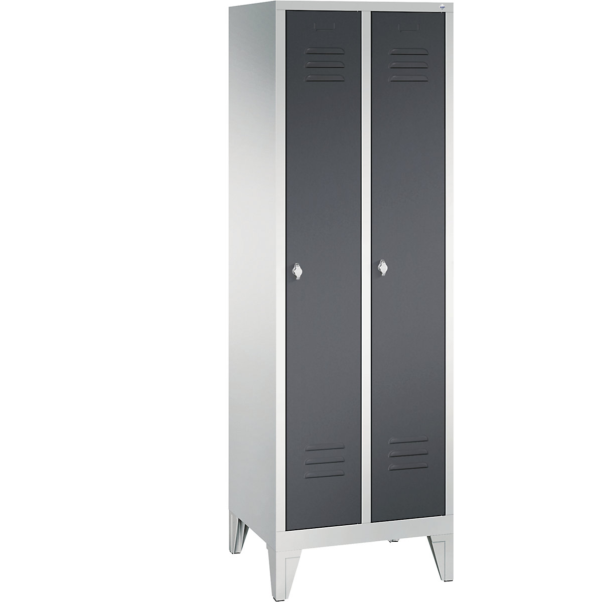 CLASSIC storage cupboard with feet – C+P, 2 compartments, compartment width 300 mm, light grey / black grey-3
