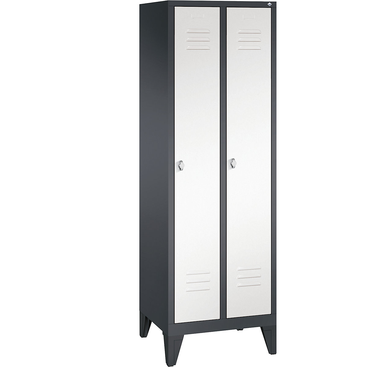 CLASSIC storage cupboard with feet – C+P, 2 compartments, compartment width 300 mm, black grey / traffic white-14