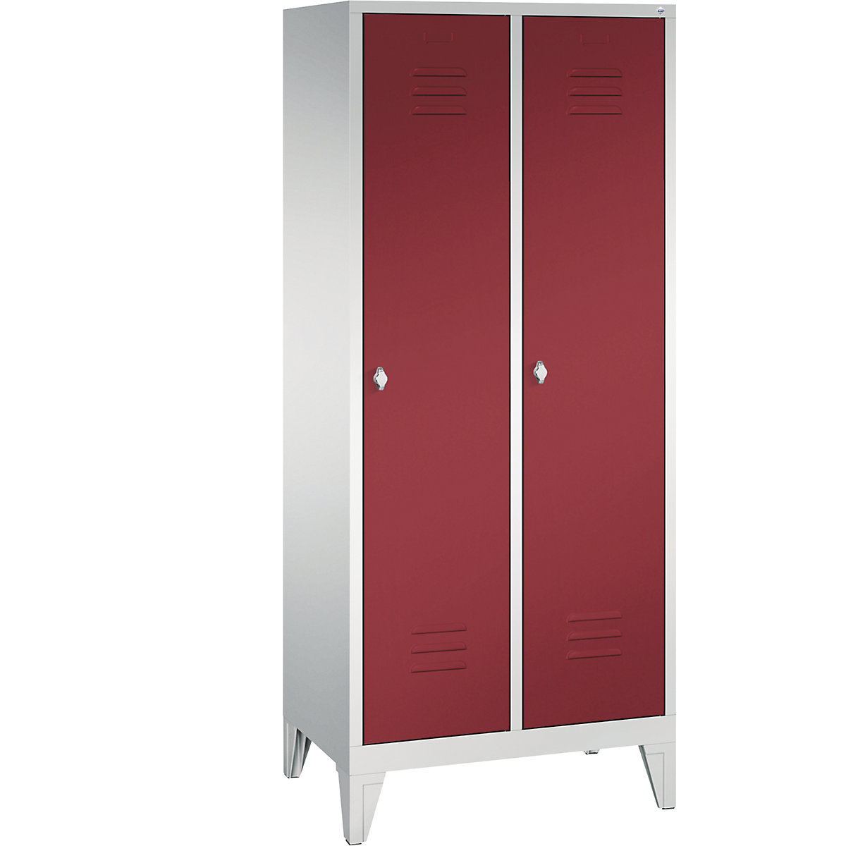 CLASSIC storage cupboard with feet – C+P, 2 compartments, compartment width 400 mm, light grey / ruby red-4