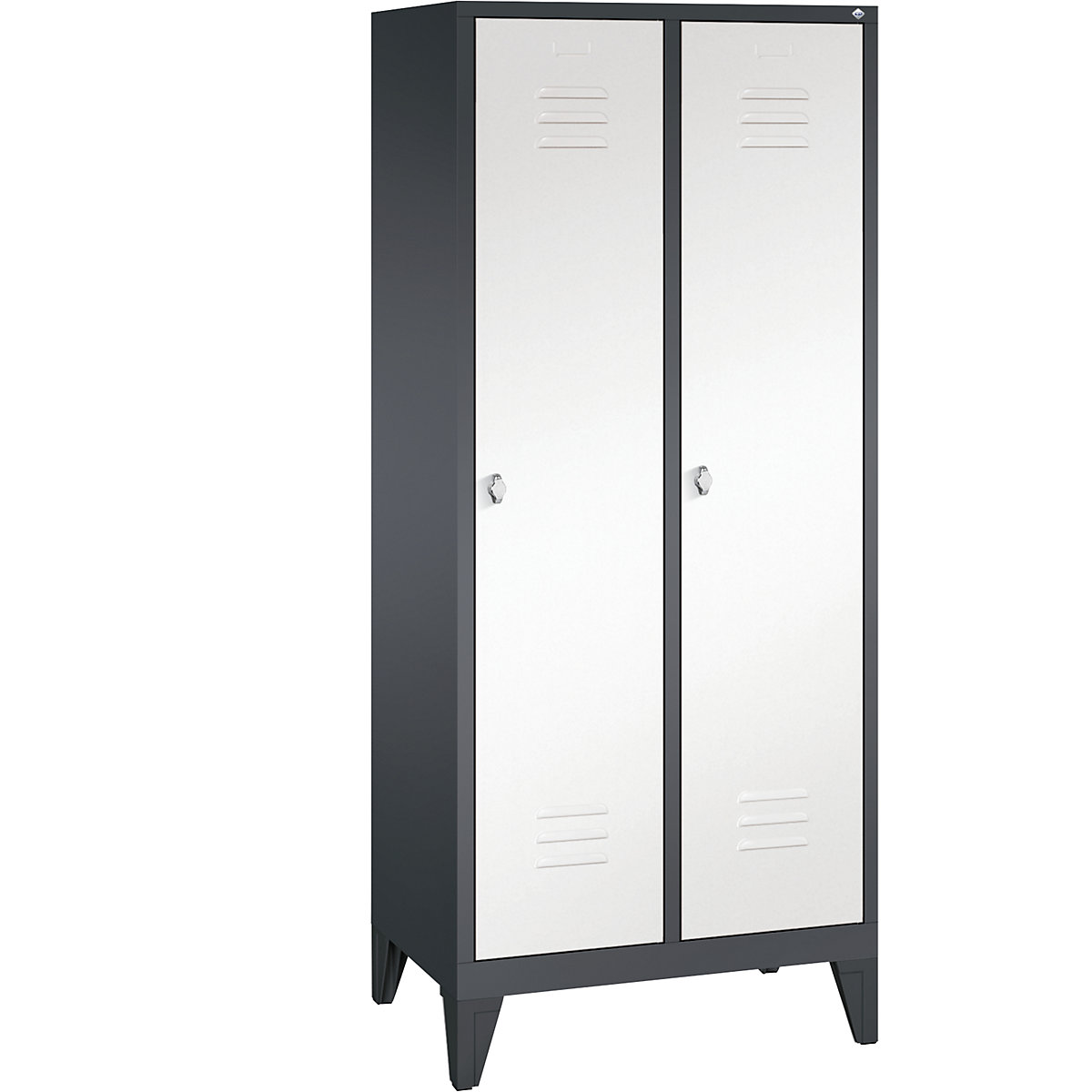 CLASSIC storage cupboard with feet – C+P, 2 compartments, compartment width 400 mm, black grey / traffic white-7