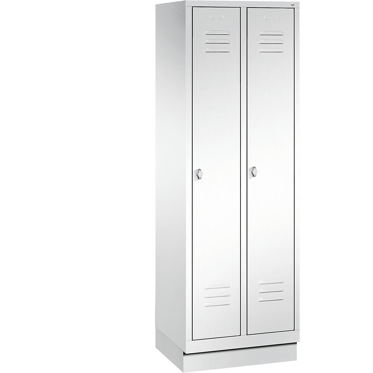 CLASSIC storage cupboard with plinth – C+P, 2 compartments, compartment width 300 mm, traffic white-9