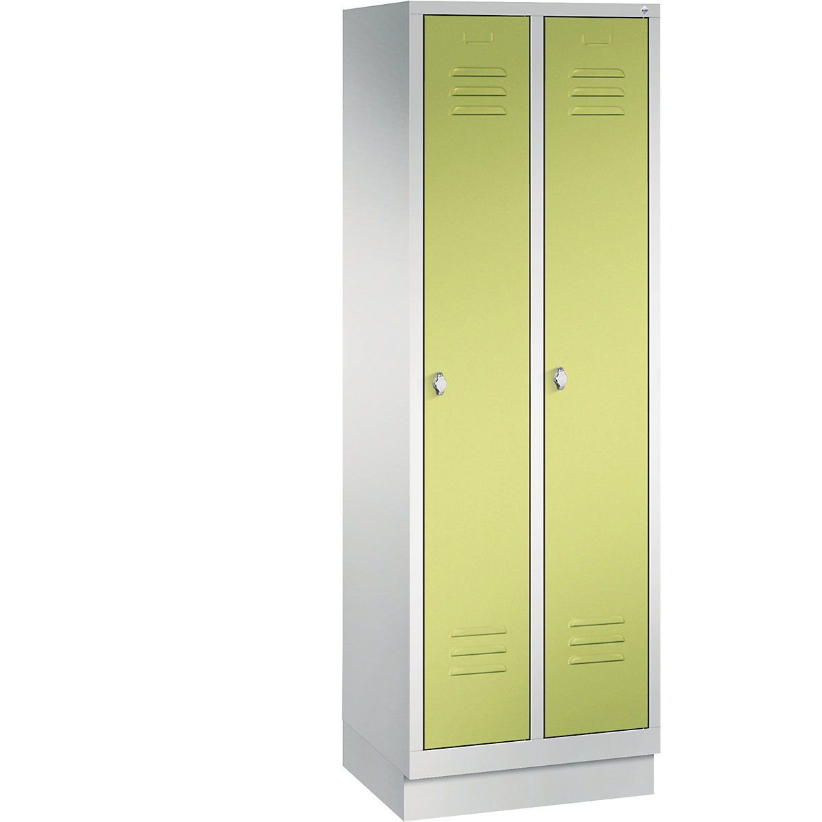 CLASSIC storage cupboard with plinth – C+P, 2 compartments, compartment width 300 mm, light grey / viridian green-10
