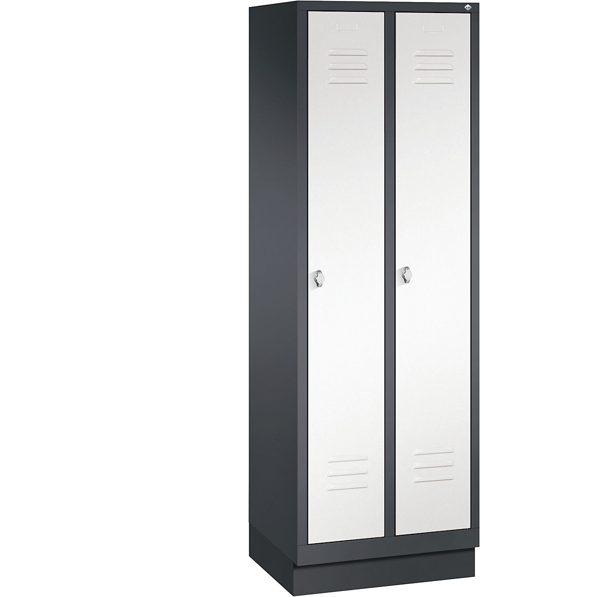 CLASSIC storage cupboard with plinth – C+P, 2 compartments, compartment width 300 mm, black grey / traffic white-12