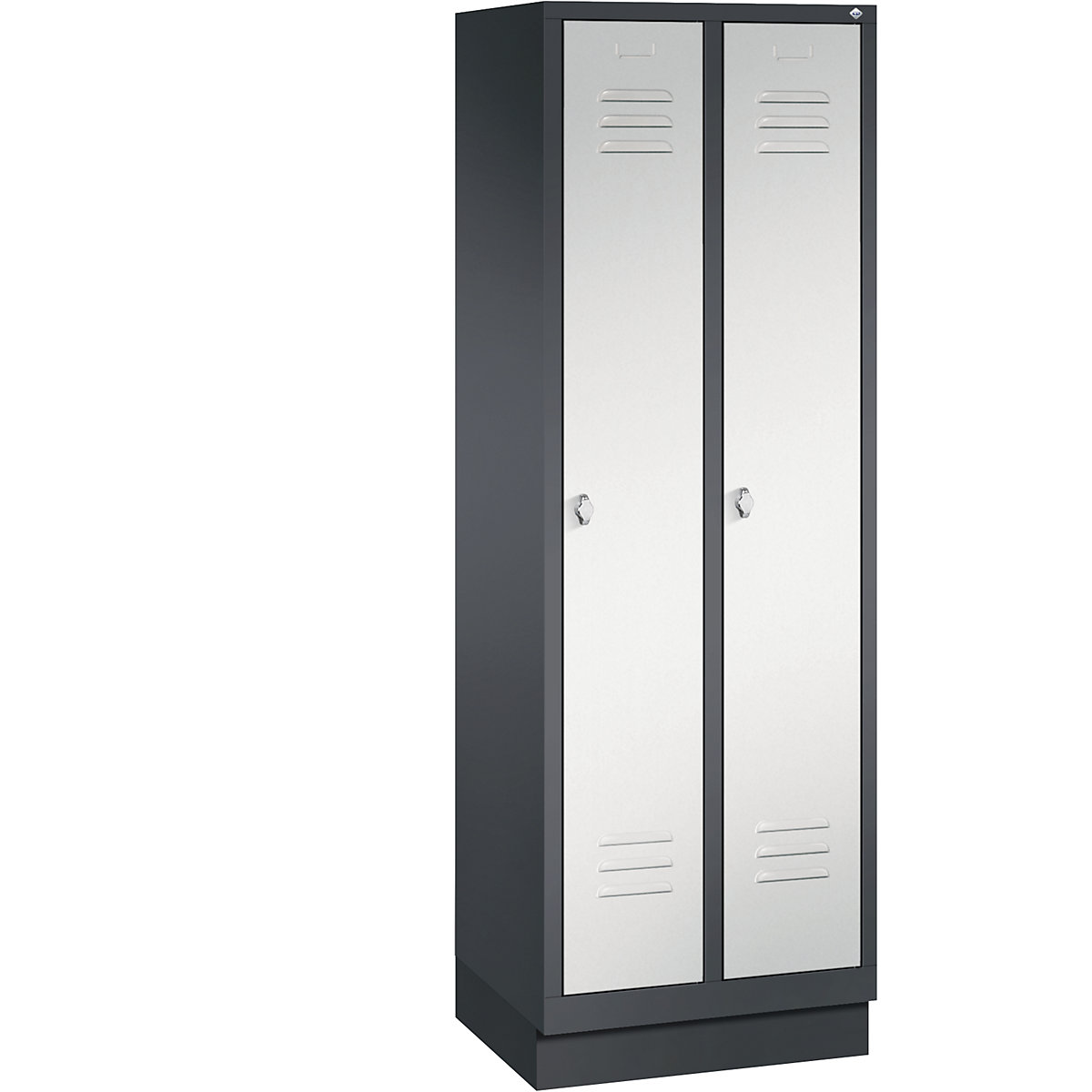 CLASSIC storage cupboard with plinth – C+P, 2 compartments, compartment width 300 mm, black grey / light grey-7