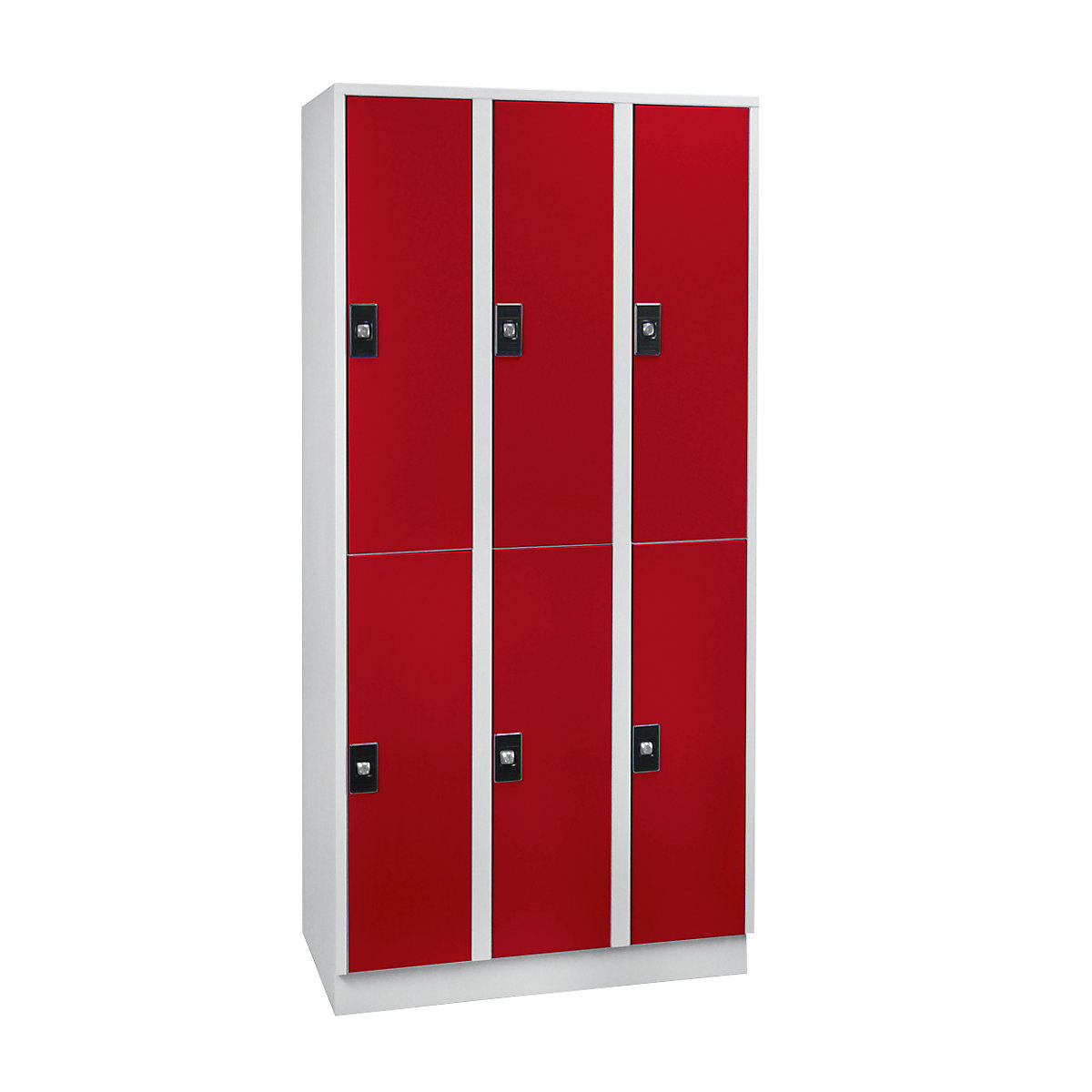 Cloakroom locker – Wolf, 6 compartments, width 900 mm, light grey / flame red-8