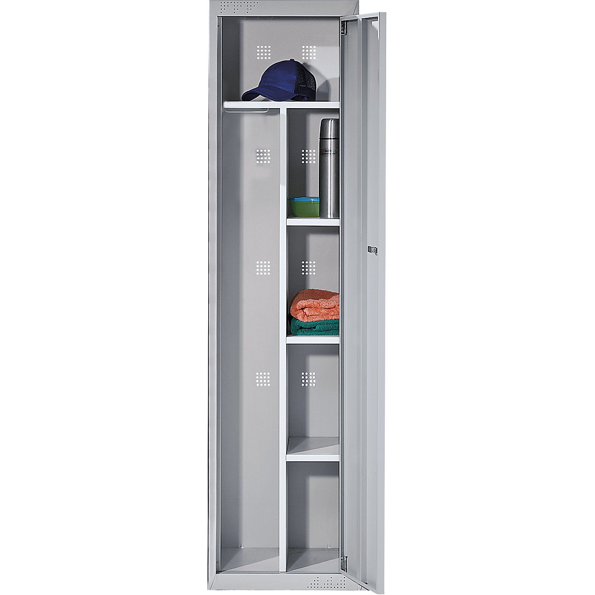 Cloakroom locker system – eurokraft basic, with standard and extension modules, HxWxD 1800 x 450 x 500 mm, 1 hat shelf, 3 shelves, light grey, extension unit-32
