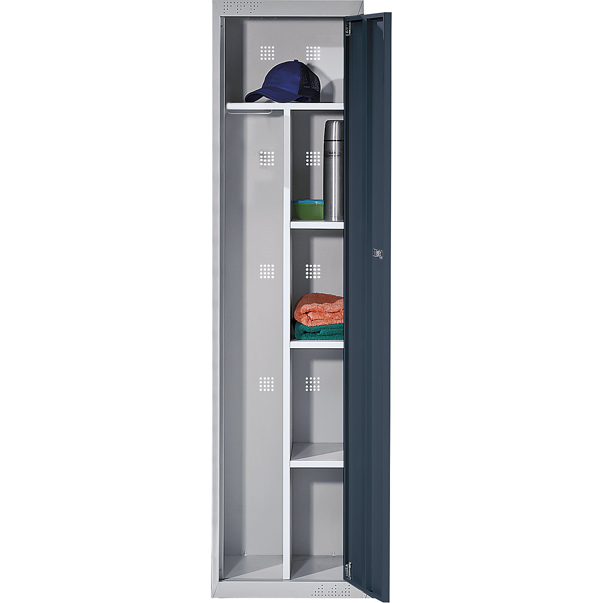 Cloakroom locker system – eurokraft basic, with standard and extension modules, HxWxD 1800 x 450 x 500 mm, 1 hat shelf, 3 shelves, light grey / basalt grey, standard unit-13