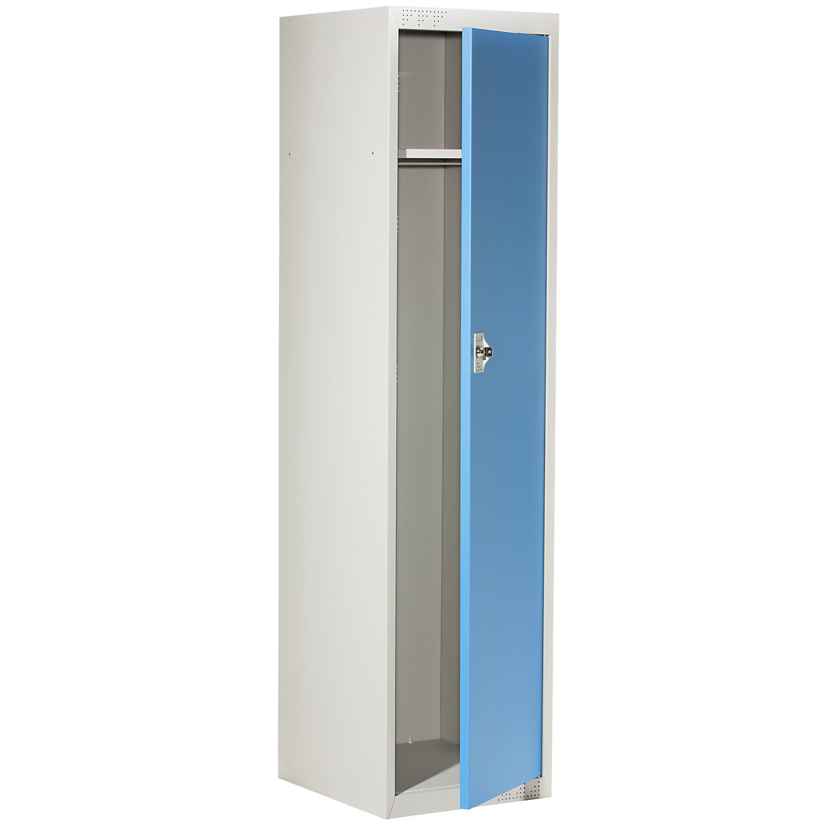 Cloakroom locker system – eurokraft basic, with standard and extension modules, HxWxD 1800 x 450 x 500 mm, 1 hat shelf, 1 clothes rail, light grey / light blue, standard unit-3