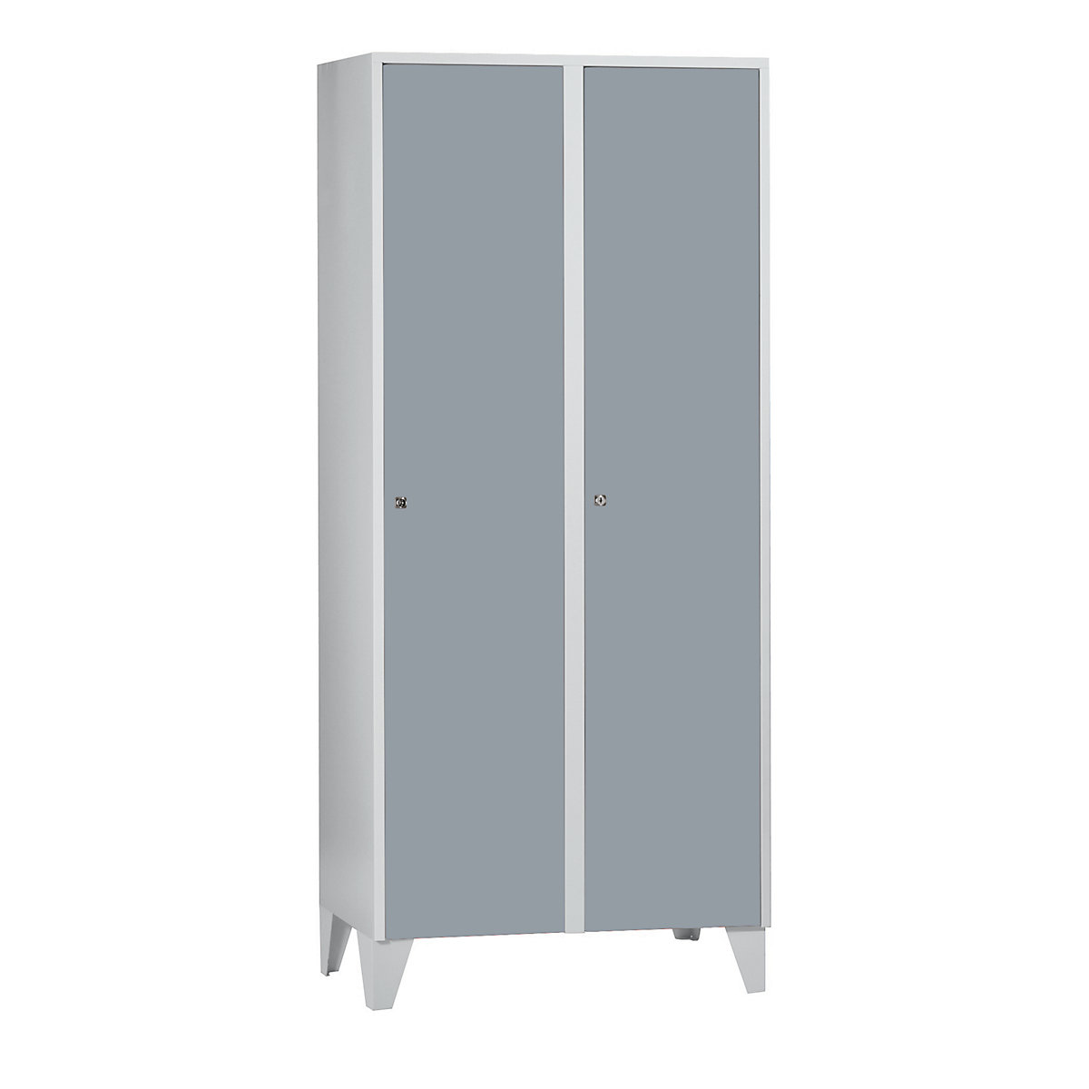 Cloakroom locker with feet – Wolf, HxWxD 1850 x 800 x 500 mm, 2 compartments, silver grey-7