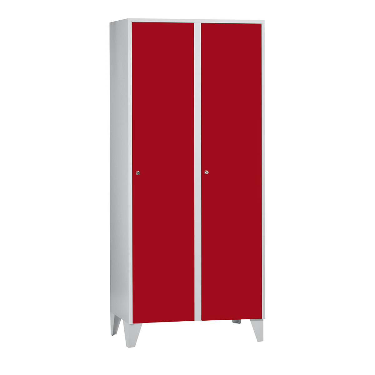 Cloakroom locker with feet – Wolf, HxWxD 1850 x 800 x 500 mm, 2 compartments, flame red-3