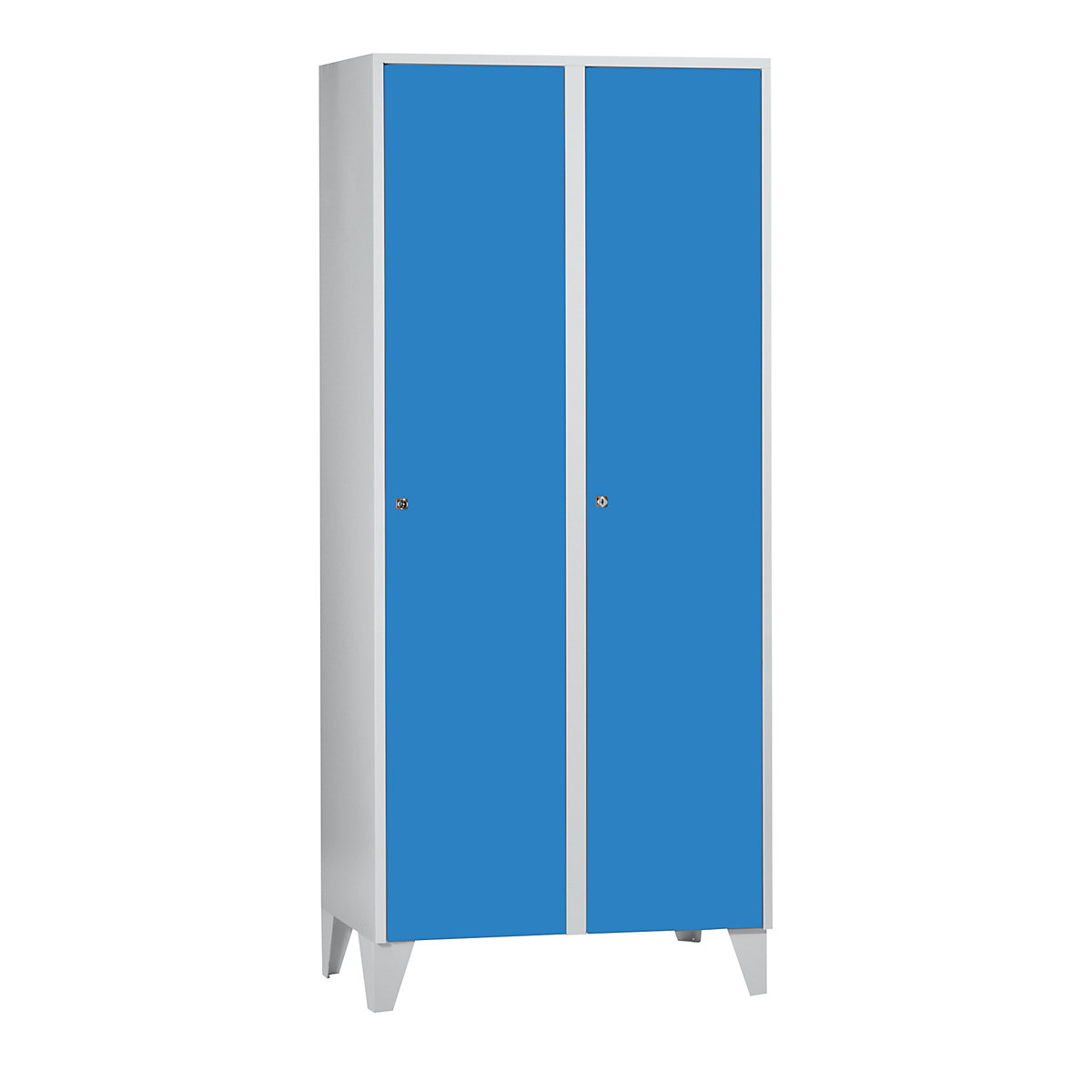 Cloakroom locker with feet – Wolf, HxWxD 1850 x 800 x 500 mm, 2 compartments, light blue-5