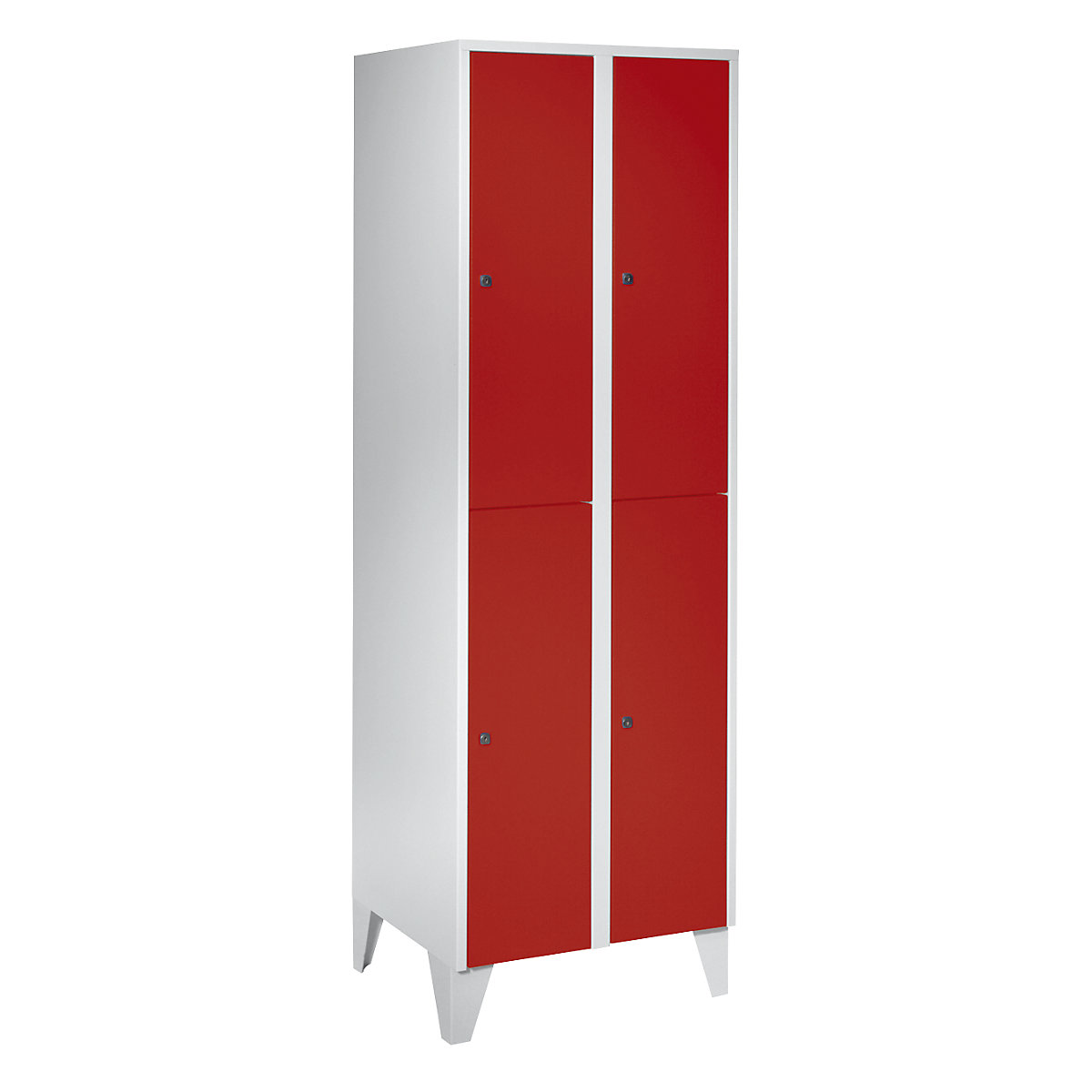 Cloakroom locker with feet – Wolf, HxWxD 1850 x 600 x 500 mm, 4 compartments, flame red-3