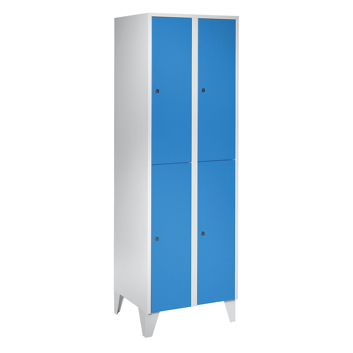 Cloakroom locker with feet – Wolf, HxWxD 1850 x 600 x 500 mm, 4 compartments, light blue-6