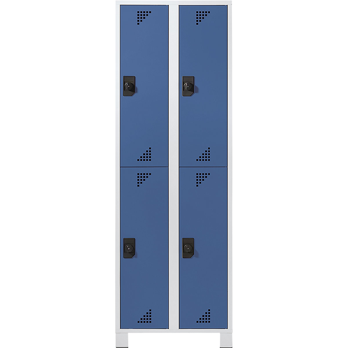 Cloakroom locker with half-height compartments – eurokraft pro, HxWxD 1800 x 800 x 500 mm, 4 compartments, light grey body, brilliant blue doors-5