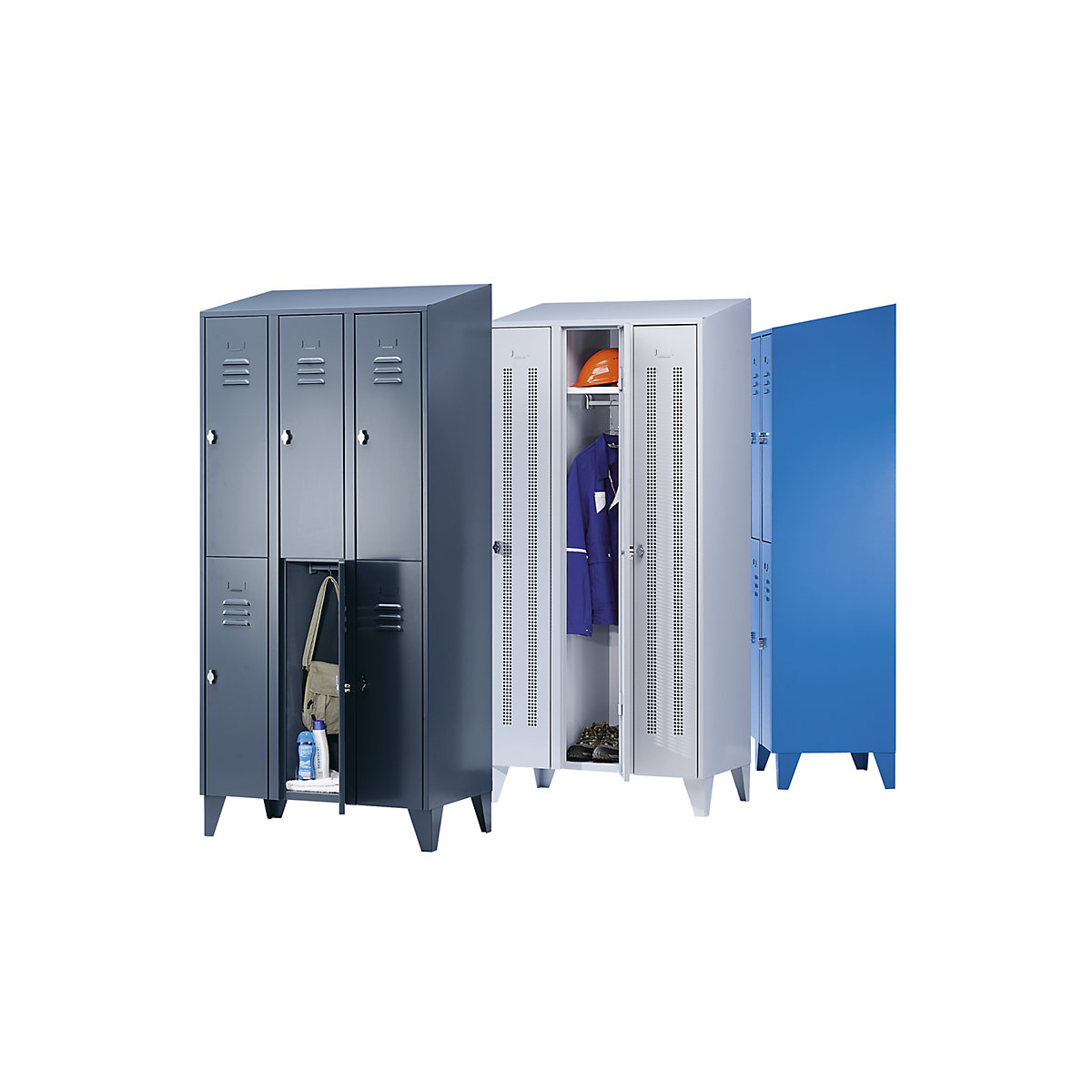 Cloakroom locker with sloping roof, half-height compartments – Wolf (Product illustration 2)-1