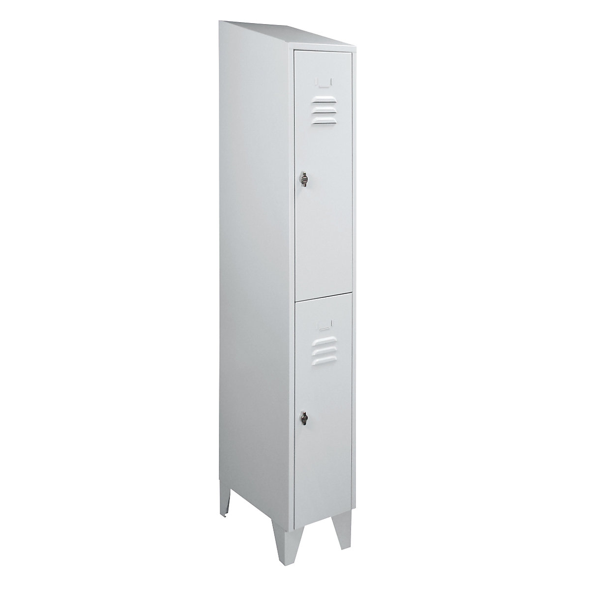 Cloakroom locker with sloping roof, half-height compartments – Wolf, total width 300 mm, 2 compartments, light grey RAL 7035-3
