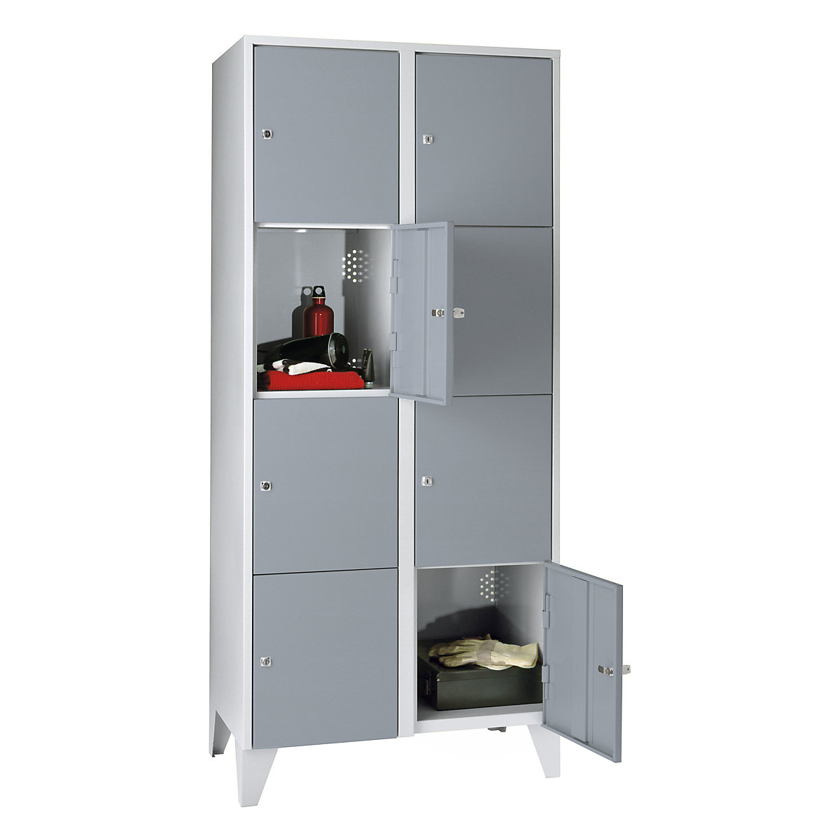 Clothes locker – Wolf, with stud feet, 8 compartments, 400 mm, light grey / silver grey-6