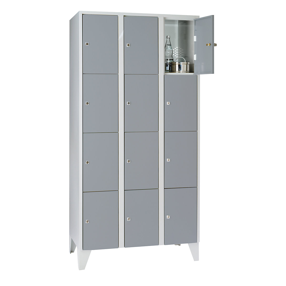 Clothes locker – Wolf, with stud feet, 12 compartments, 300 mm, light grey / silver grey-7